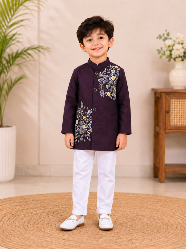 Trendy Kids Floral Embroidered Kurta Pajama Set for Boys